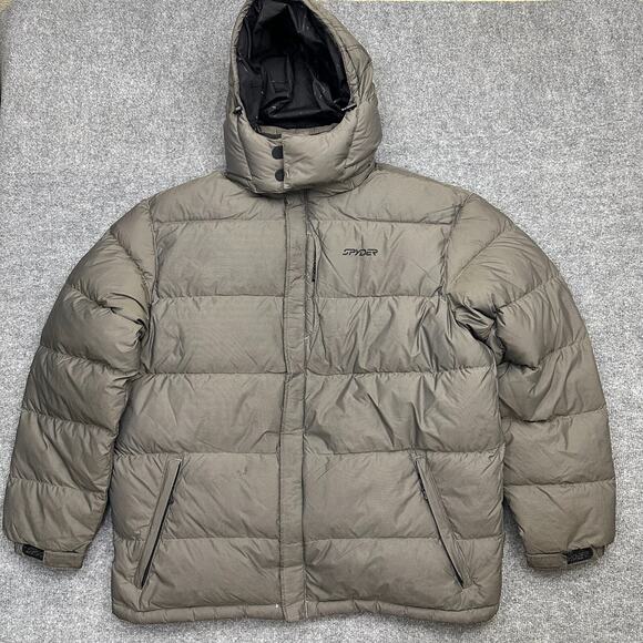 SPYDER XSCAP Ski 700 Puffer Down Fill Gray Hood Jacket Winter Cold Coat Men's XL